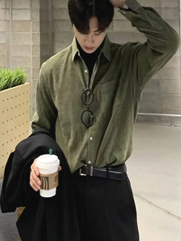 

een Corduroy Long Sve Men's irt American Vintage Texture Single ket Warm Cardigan Sle Casual Loose Fit Youth ular