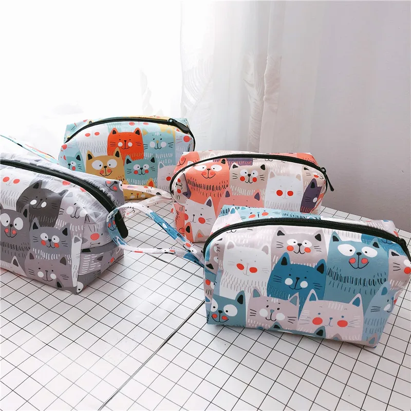 Cartoon Cat Women Makeup Bag Cute Girl Zipper Waterproof Cosmetic Bag Female Neceser Travel Make Up Organizer Beauty Case