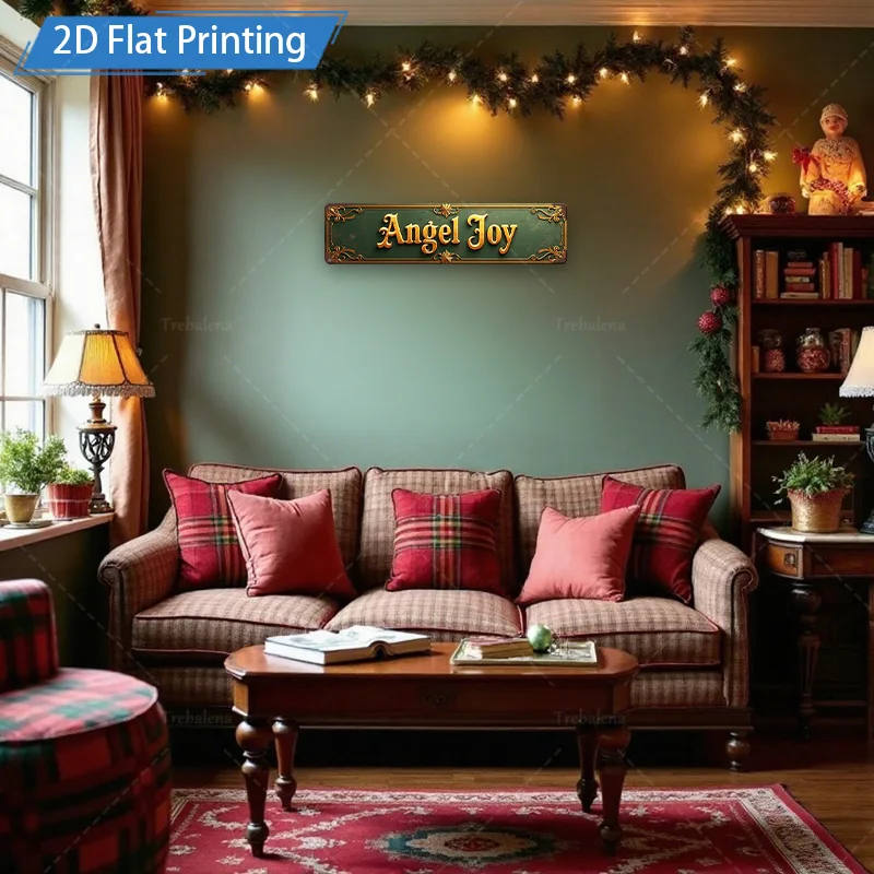 [2D FLAT] 1 قطعة علامة معدنية، 8 × 12 بوصة خمر الملاك الفرح علامة عيد الميلاد جدار ديكور فني
