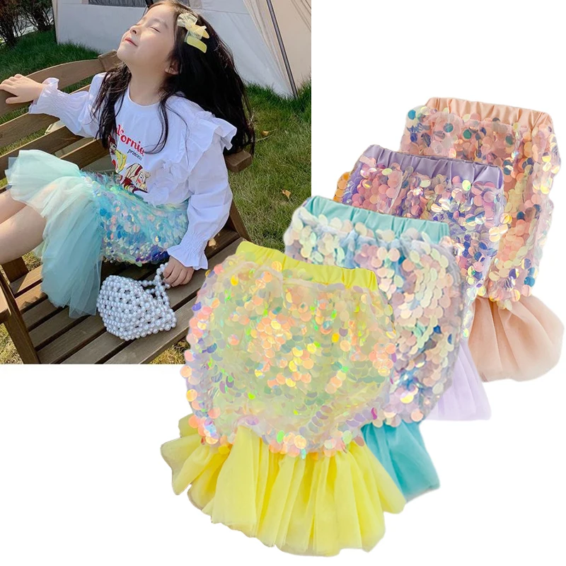 Summer Kids Mermaid Mesh Sequins Adult Girl Shiny Skirt Parent-Child Outfit Cos Clothing Party Princess Dress Birthday Gift New