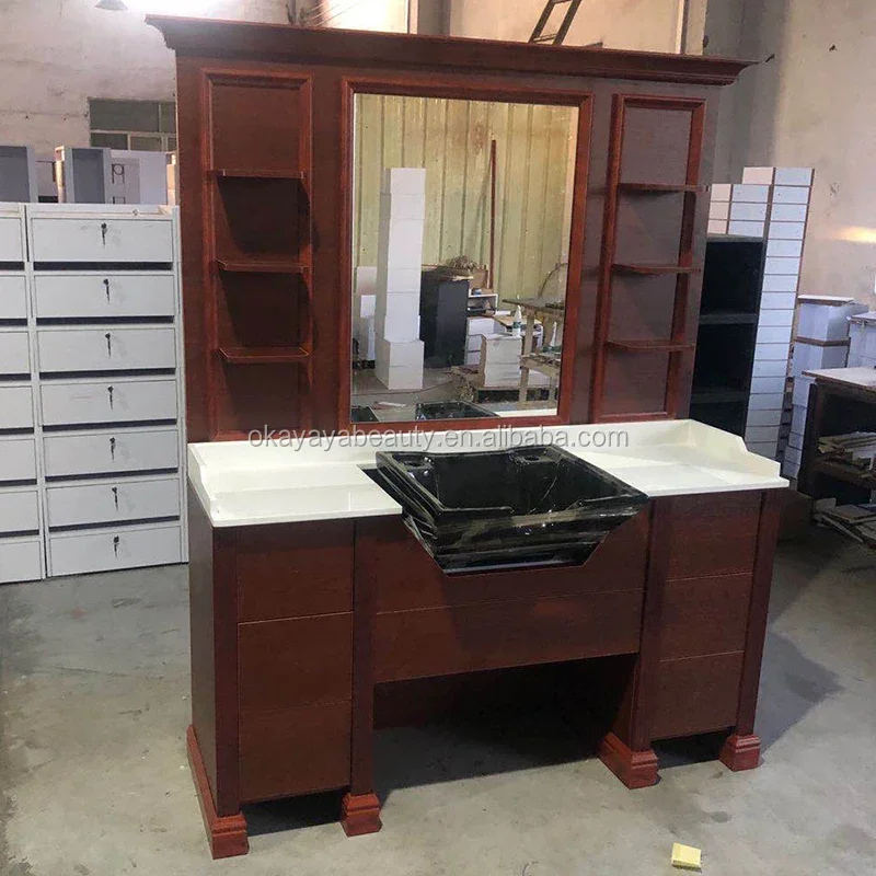 wooden barber styling stations salon work station salon stations with shelves