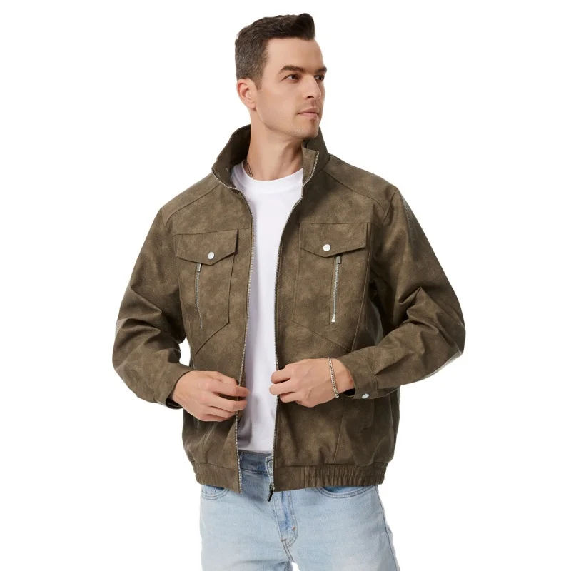 2029  Autumn Winter Bomber Leather  Hooded Jacket PU Leather Warm Motorcycle High Quality Fashion Coat Mens Drive Jacket