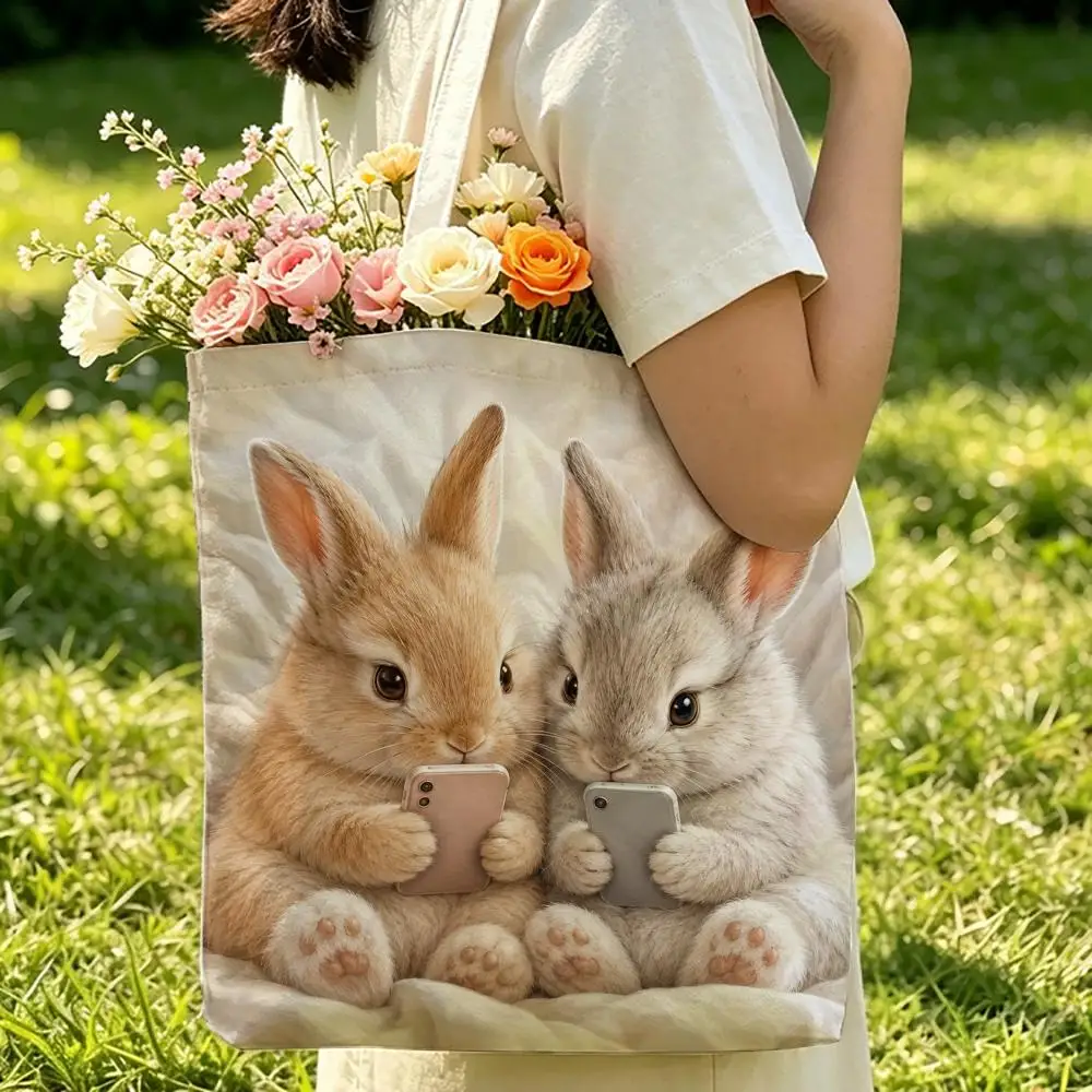 Kittens  Animal Smartphones Storage Bags Canvas Double-Sided Print Durable Tote Bag Beach Travel Picnic Foldable Eco Handbag