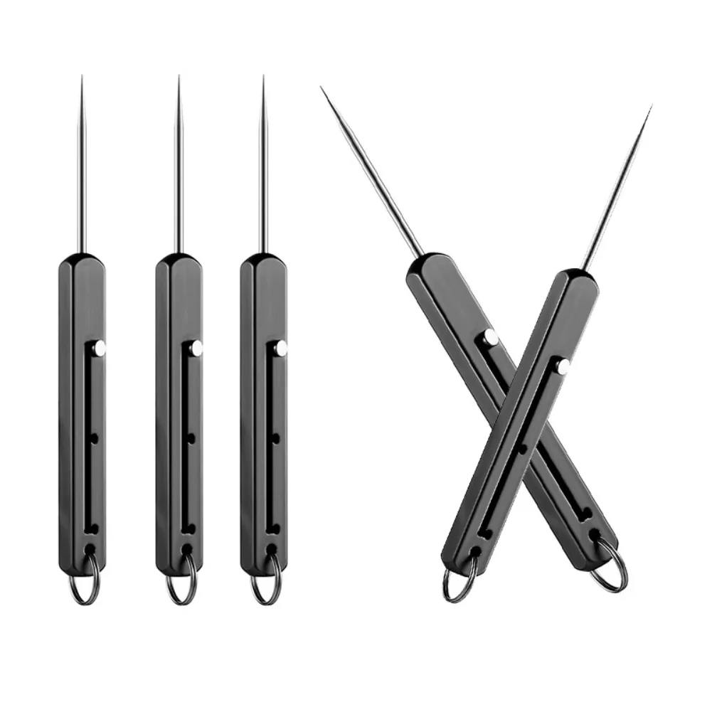 Palillo de dientes retráctil EDC portátil, aleación de titanio de alta resistencia, resorte Push-pull, selección de fruta, llavero de regalo, palillo de dientes colgante