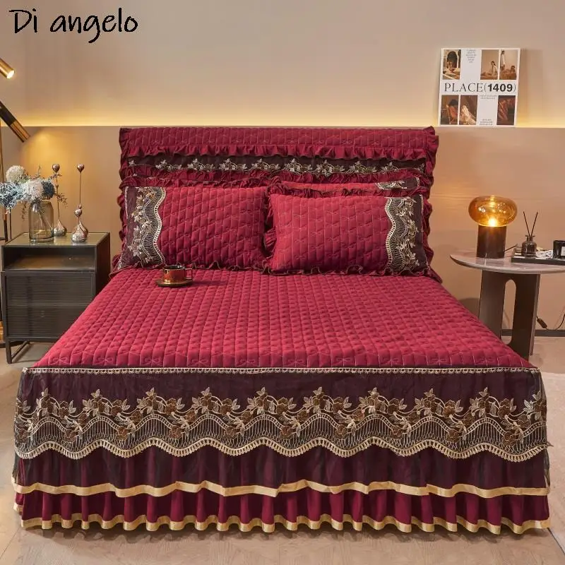 Farai Velvet Thickened Quilting Bed Skirt, Embroidery Cotton Bedspread, Pillowcase, Mattress Cover, Double 180x220cm, #/L, 1Pc