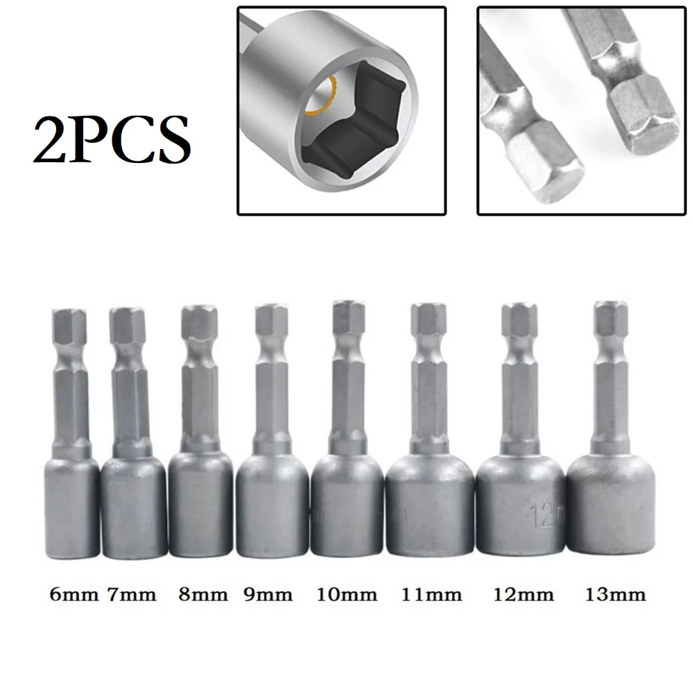 Tournevis à écrou magnétique à douille, perceuse électrique hexagonale 1/4 po, tournevis à écrou magnétique, tête à douille hexagonale, 6-13mm, 2 pièces