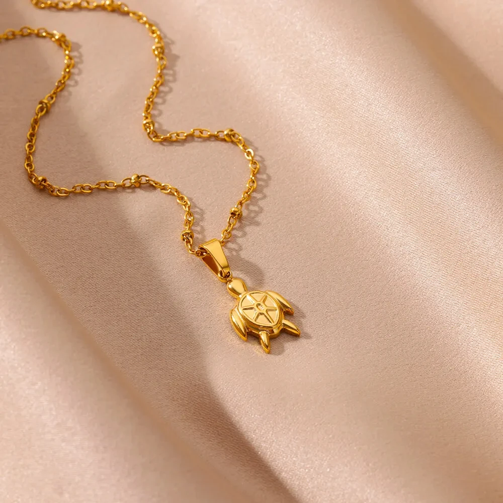 Cute Sea Turtle Pendant Stainless Steel Necklaces for Women Gold Color Animal Aesthetic Pendant Necklace Aesthetic Jewelry