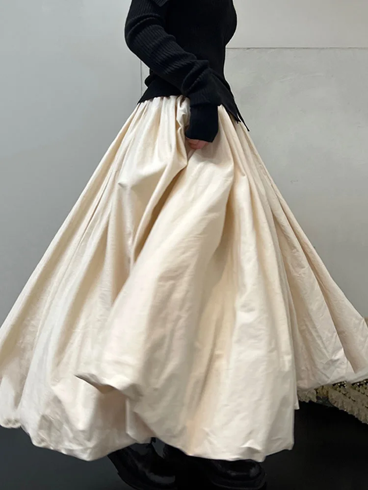 [EWQ] Vintage High Waist Slim Mid Length Versatile Cloud Half Puffy Umbrella Skirts Women's Bottom 2026 Spring Autumn 16U5762