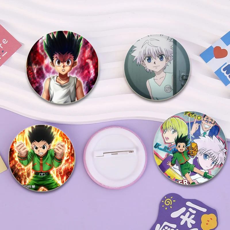 Hunter X Hunter Anime Brooch Round Zoldyck Killua Kurapika Freecss Gon Brooches for Backpack Clothes Pins Cartoon Cosplay Badge