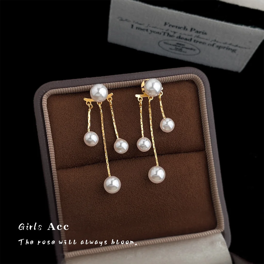 

Long Tassel Two Wear Ways Pearl Drop Earrings French Fashion Niche Light Luxury High End Temperament Commuting Ear Jewelry