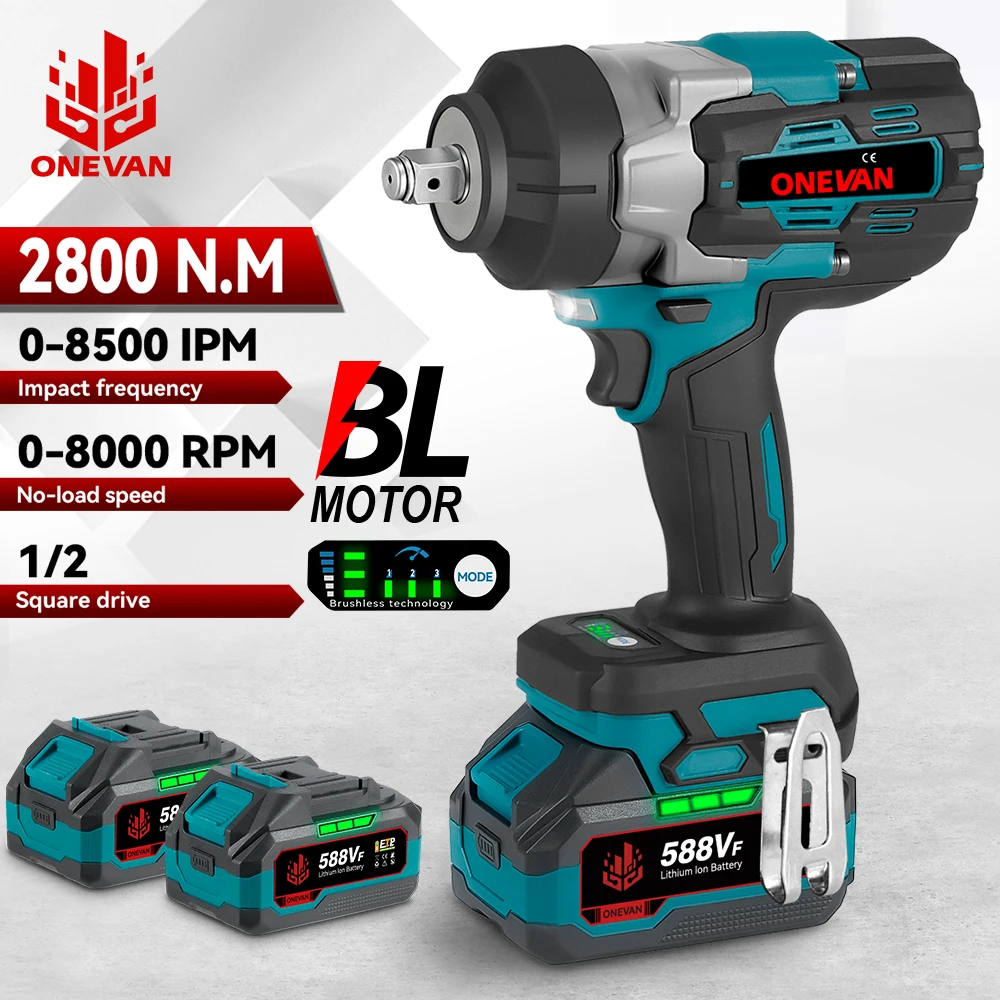 ONEVAN 2800N.M Torque Brushless Electric Impact Wrench 5 Speeds Cordless Wrench Screwdrive Power Tool  For Makita 18V Battery