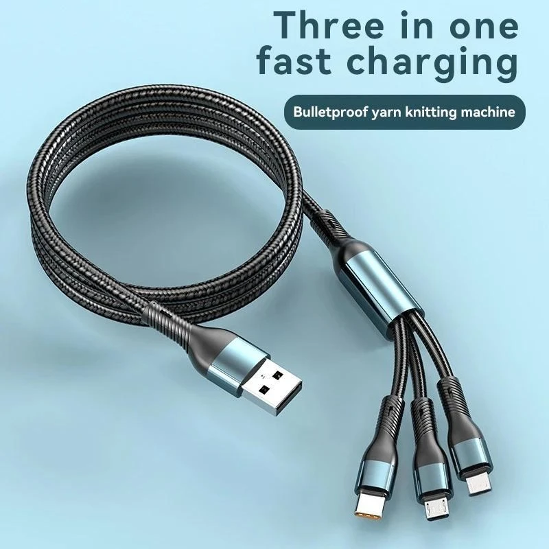 3in 1 USB Fast Charging Cable Micro USB Type C Cable Data Cord for Samsung P50 Phone USB Charging Cable