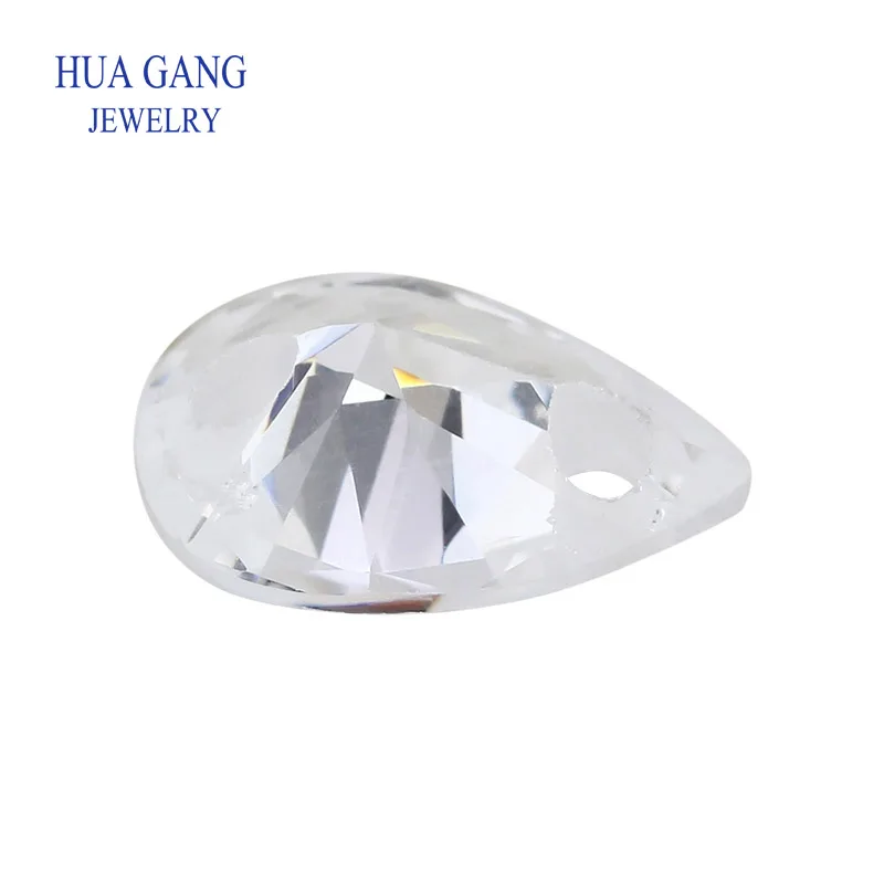 Double Hole 5A Cubic Zirconia Pear Shaped Beads Bare Stone Used for Jewelry Production