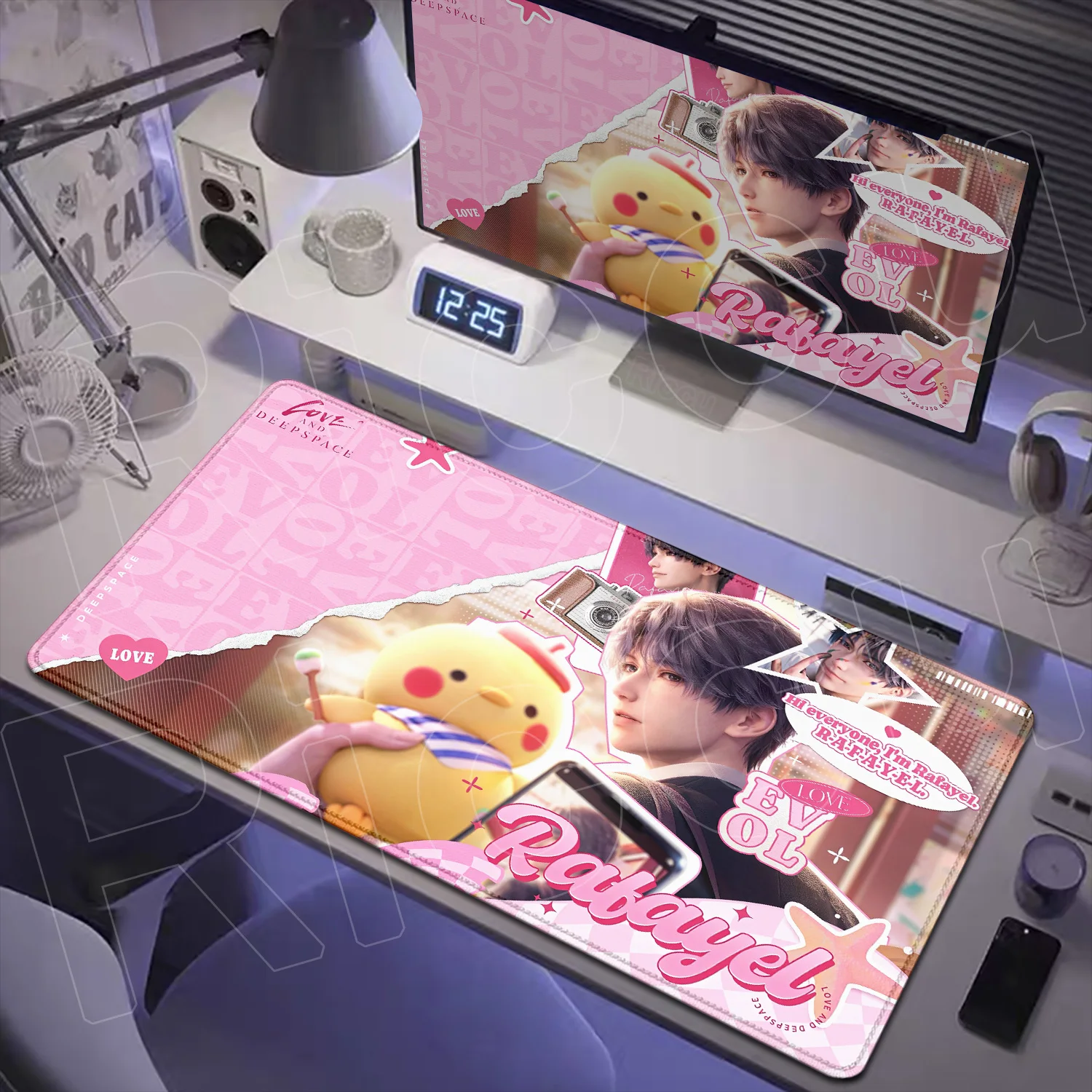 

Love and Deepspace Pink Mouse Pad XXL Computer Office Gamer HD Table Mat Rafayel Rubber Anti-slip Gaming Keyboard Speed Mausepad