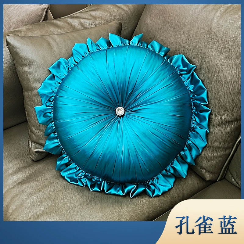 European Style Satin Round Pumpkin Pillow Waist Back Pillow Headrest Wheel Seat Cushion Sofa Bedroom Home Textile Decoration