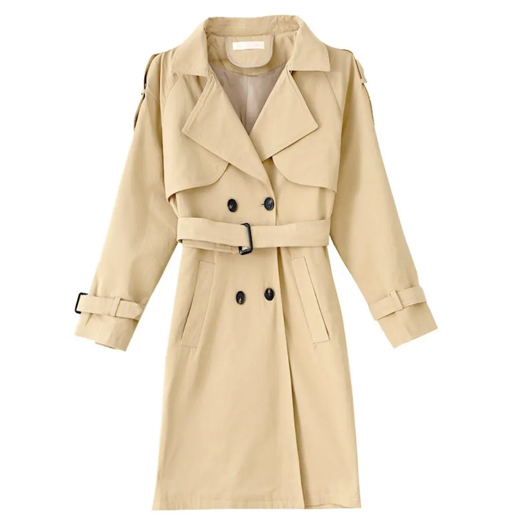 

British Style Solid Color Mid-Length Windbreaker Khaki Casual Overcoat Loose Fit Waist-Tight Korean Style Spring Autumn New