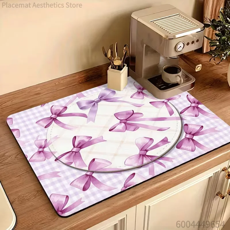 Holiday Butterfly Bow Spiderweb Gingerbread Print Super Absorbent Drying Mat Waterproof Coffee Maker Drain Pad Decor Placemat