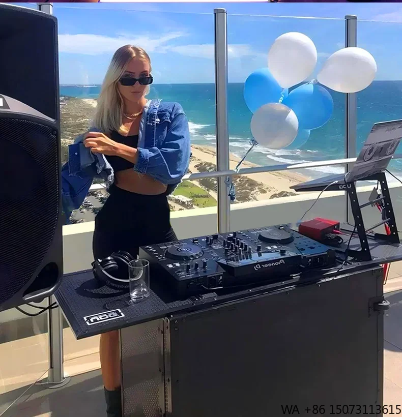 

Popular Foldable DJ Facade Booth Portable Table Black Aluminum Frame Plywood US Warehouse Trade Shows Parties