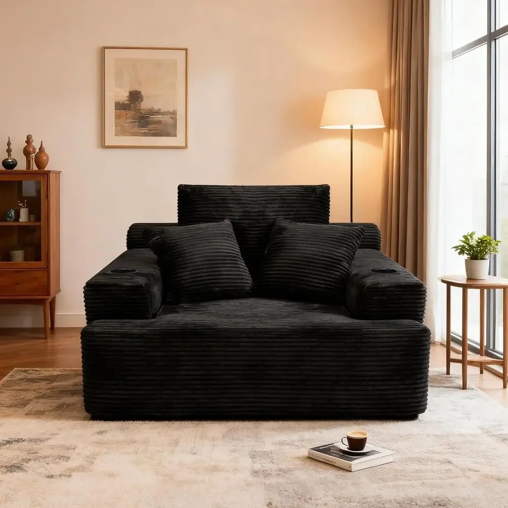 

Большой диван-кровать 67, без сборки, вельветовый диван с глубоким сиденьем для современных гостиных, черный