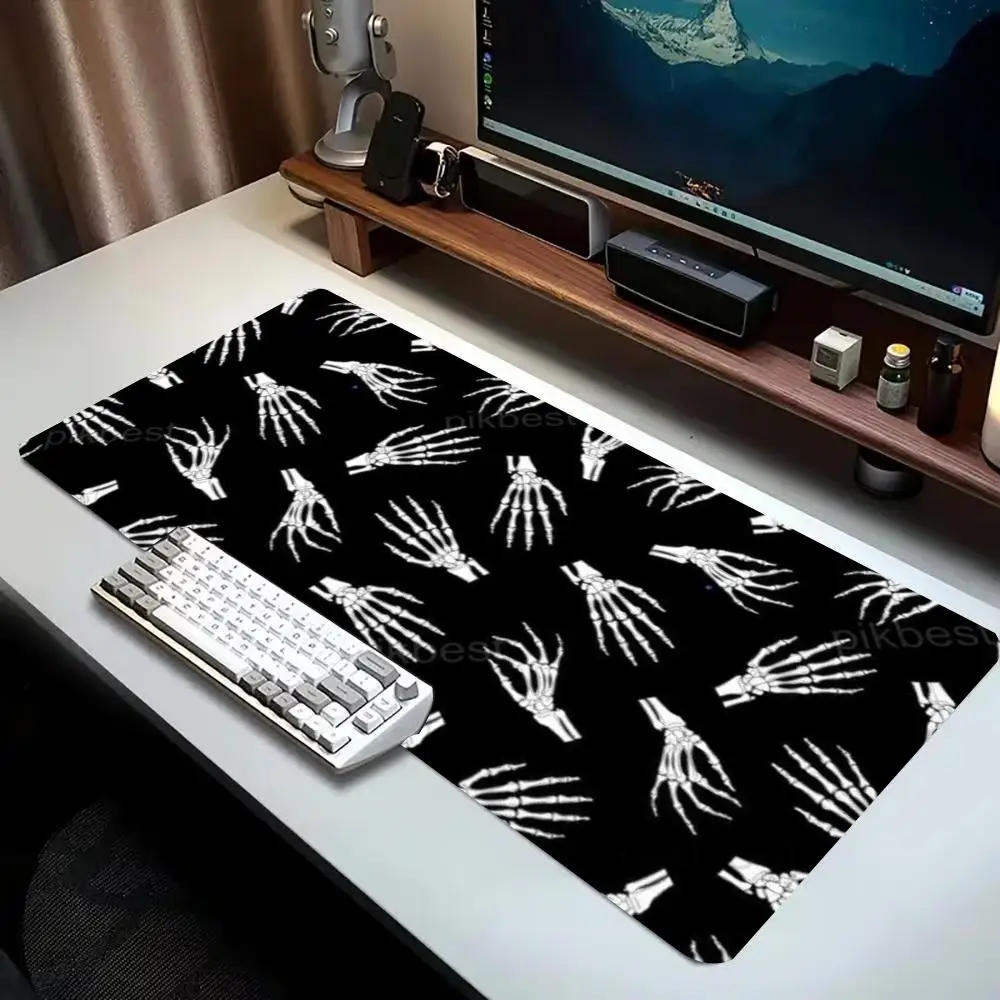 Black White Skeleton Skull Large Gaming Mouse Pad Non Slip Stitched  Desk Mat for Laptop Office Halloween Desk Accessory