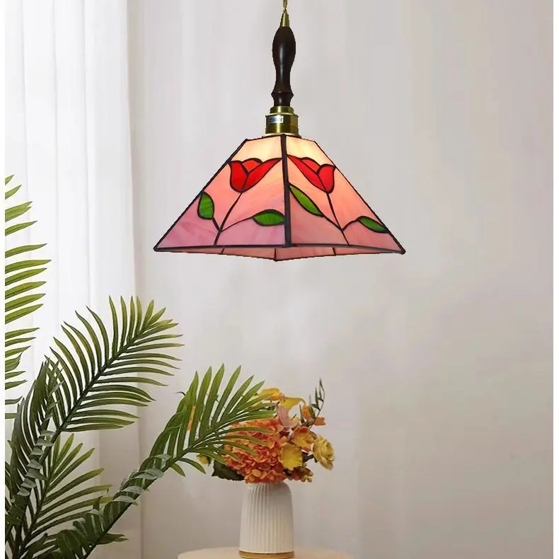 American retro handmade glass restaurant bar counter bedside bedroom pink rose homestay art pendant light