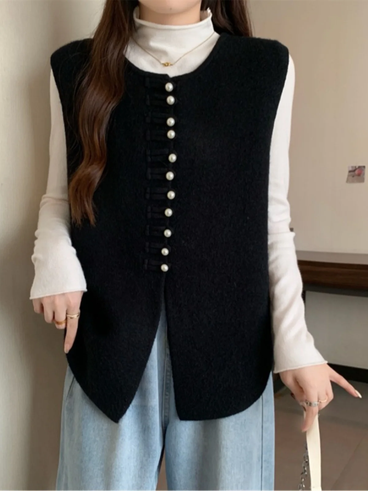 Red Knitted Vest New Chinese Style National Trend Button up Layering Top plus Size Women's Fashion Autumn New plus Size MM