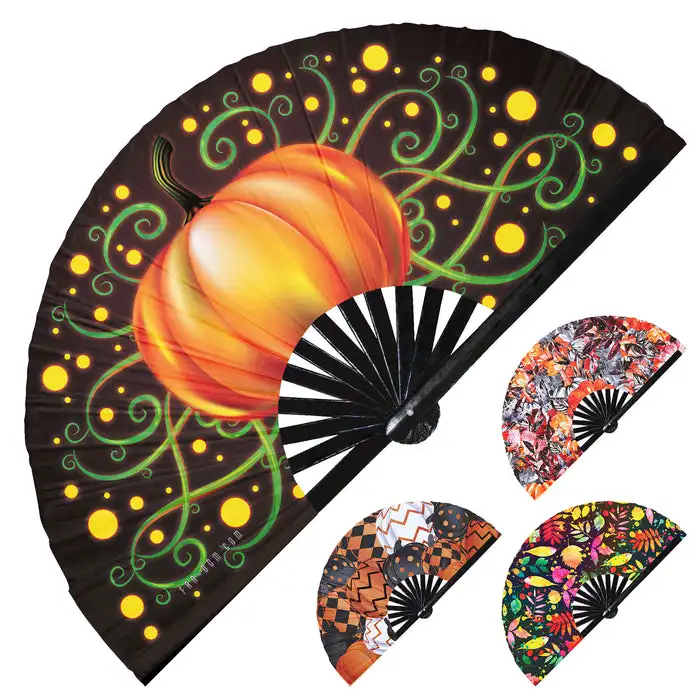 Fall Pumpkin Folding Fan,Thanksgiving Pumpkin Print Hand Fan for Line Dancing, Boots on The Floor, Music Festival, Carnival, EDM
