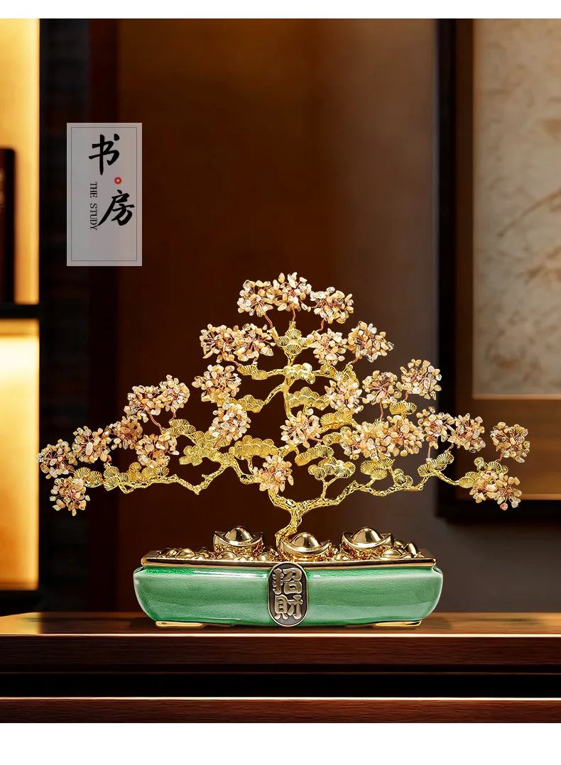 DSA crystal stone fortune tree ornament light luxury high-end living room entrance TV cabinet decoration housewarming gifts