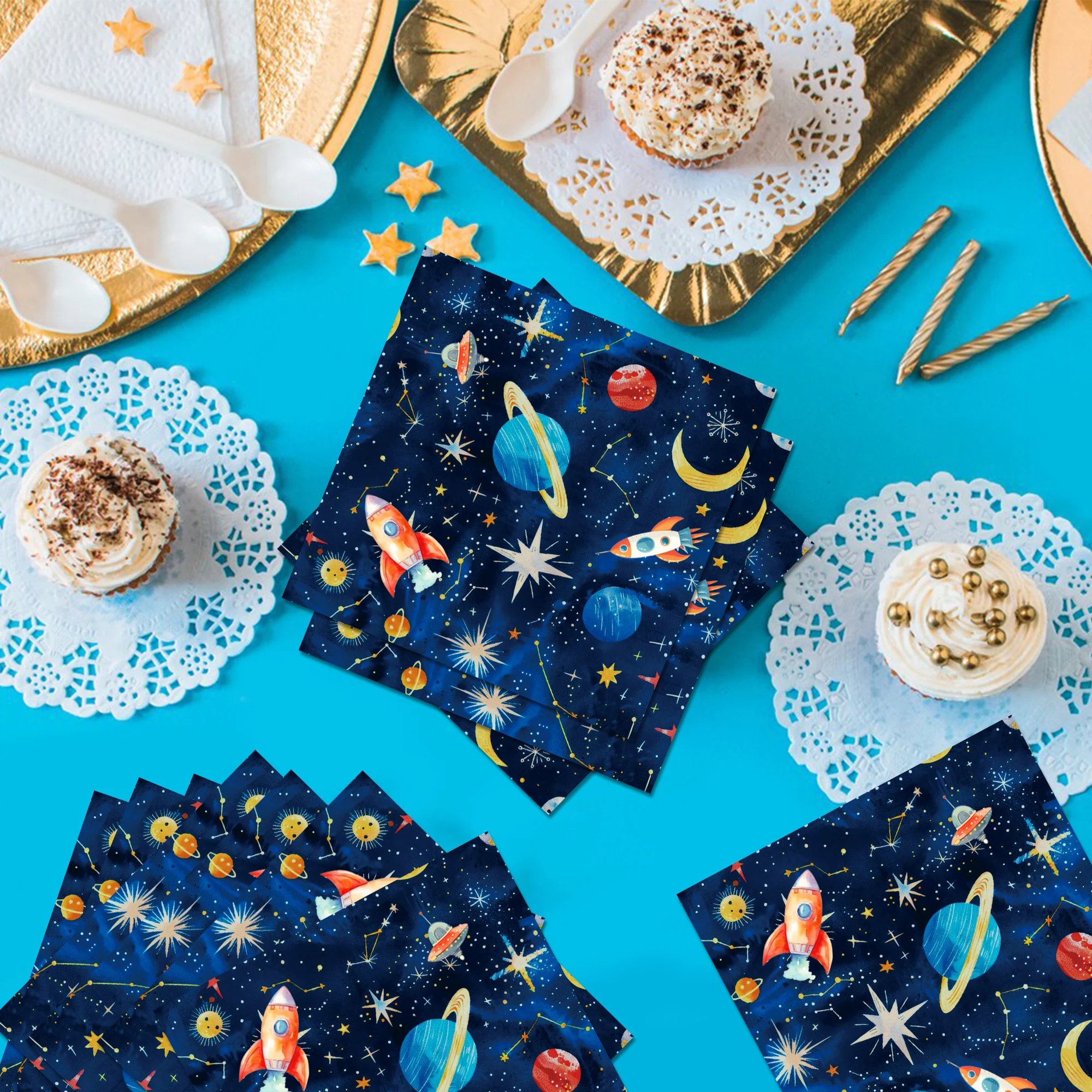 Weltraum Einweggeschirr Astronaut Teller Tassen Tischdecke Servietten Geschirr für Babyparty Geburtstag Party Dekoration – Detail 10