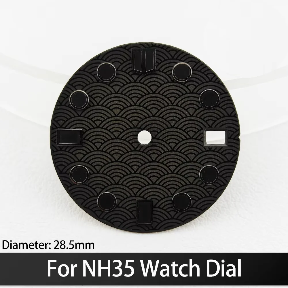 Fish Scale Pattern Dial 28.5mm For NH35/36 Movement Single Calendar Dial Green Luminous Watch Accessories Replace Part Oil Press