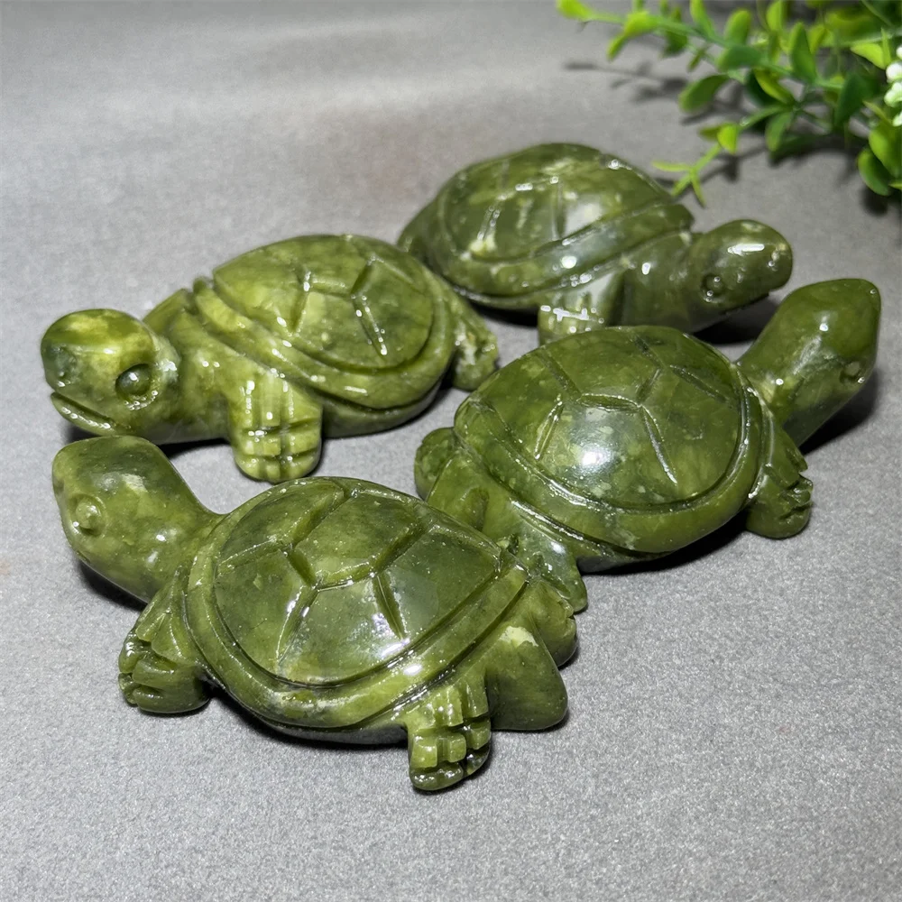Hand-Carved Natural Xiuyan Jade Exquisite Small Turtle Green Crystal Wealth Turtle Energy Home Office Decoration Holiday Gift