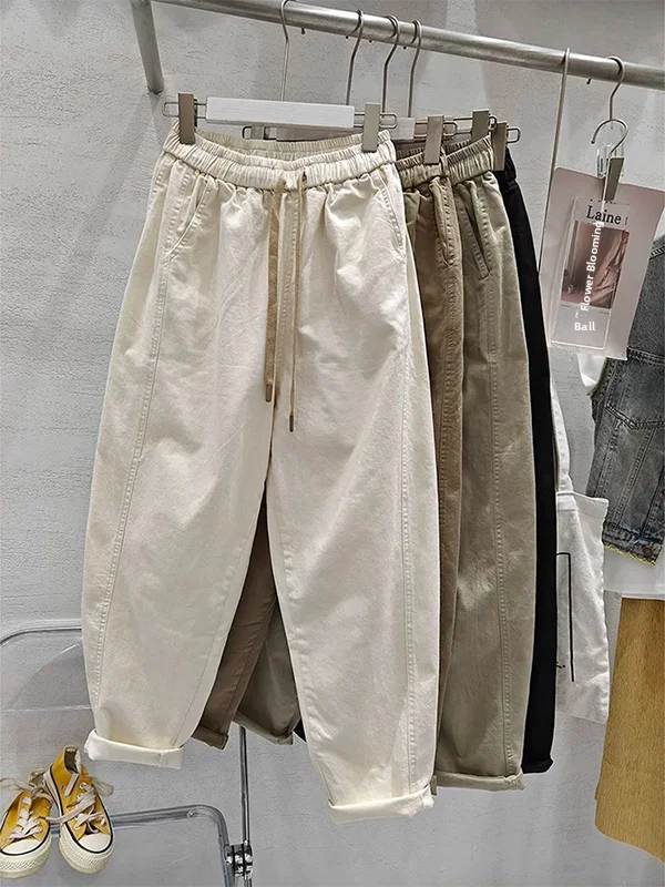 

Men's Cotton Casual Pants Loose Fit Harajuku Sle Autumn Spring High Waist Baggy Straight Leg Breathable Comfortable Men's T...