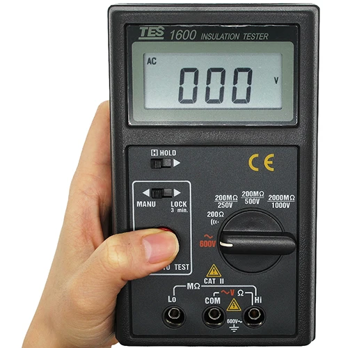 Digital Insulation Tester Mega Ohm Meter TES-1600 250V-1000V Voltage Range 1mA Test Current LCD Display Auto Zero Adjustment