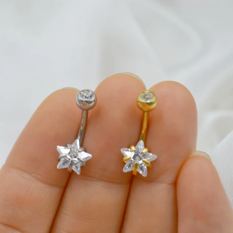 

50PCS Surgical Steel CZ Gems Star Navel Belly Button Bar External Threaded Navel Rings Body Piercing Jewelry