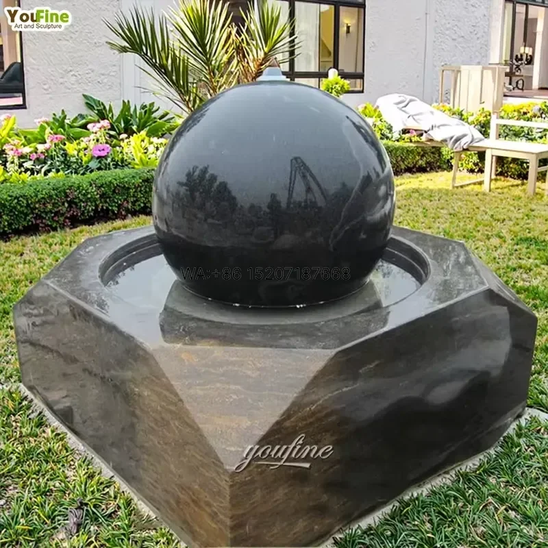 Wmwmnu Polished Black Granite Sphere Fountain Outdoor Water Feature Modern Commercial Landscape for Luxury Hotel Villa