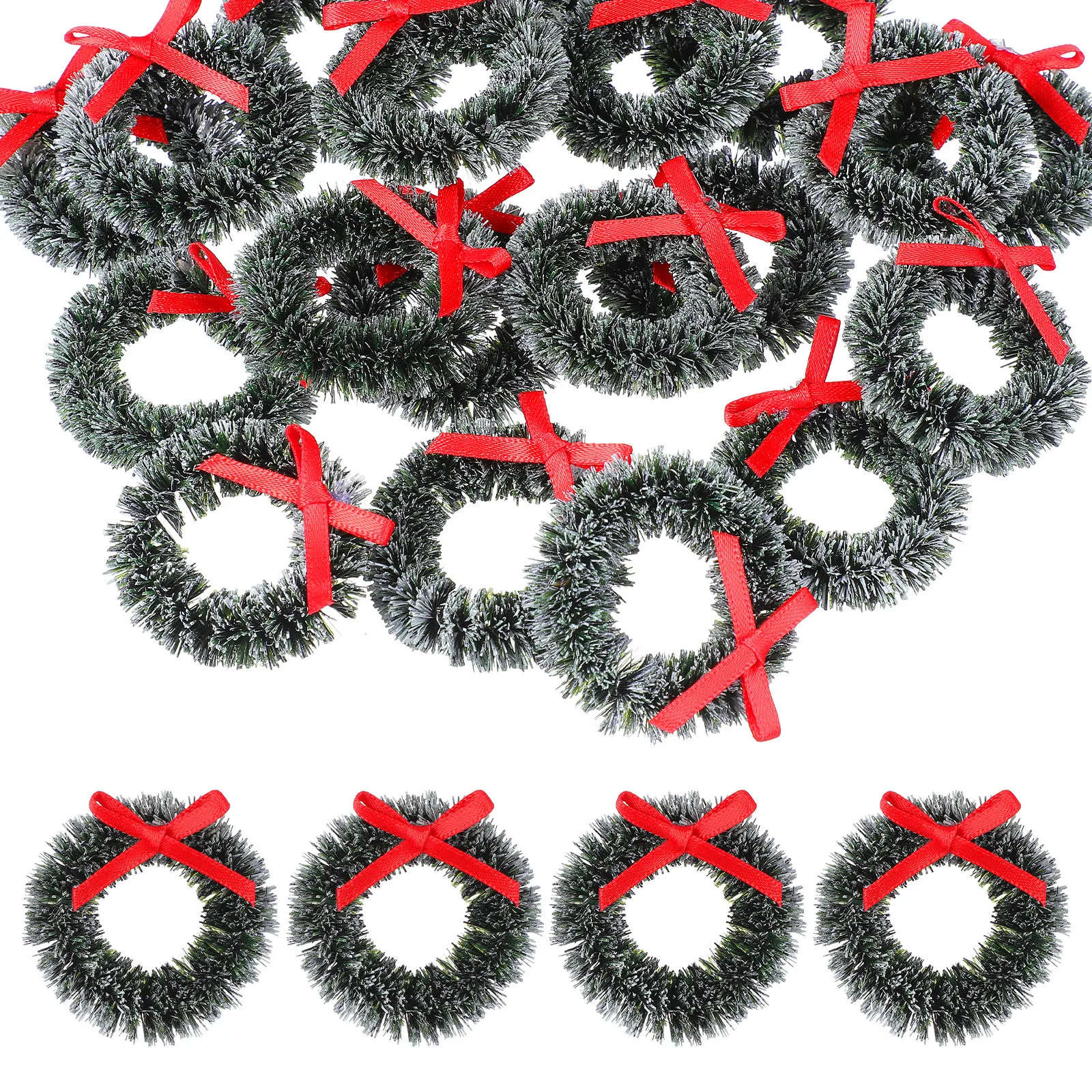 

20Pcs Mini Hanging Christmas Wreath Garland Artificial Green Garland for Miniature Landscape and Home Decoration