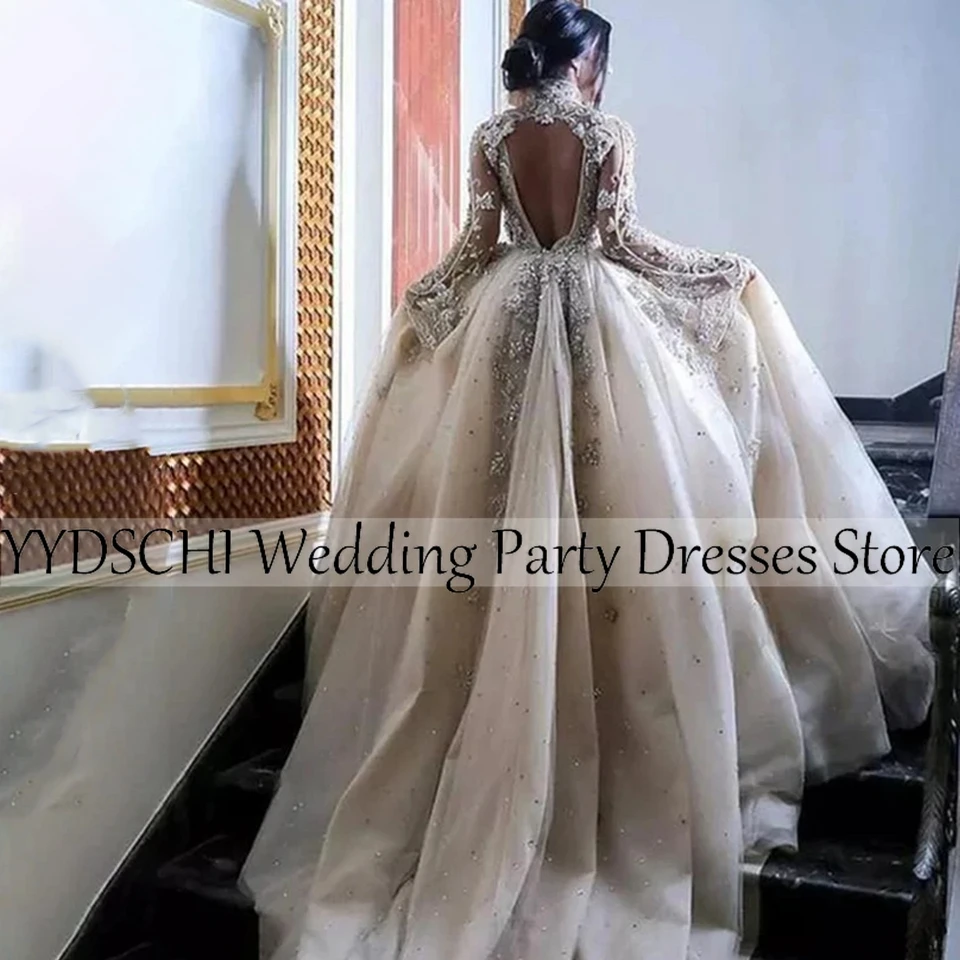 ที่กําหนดเองชุดแต่งงาน 2025 Applique ชุดเจ้าสาวเย็บปักถักร้อย V คอ Mermaid ลูกไม้ Appliques CUSTOM Made แขนรถไฟ