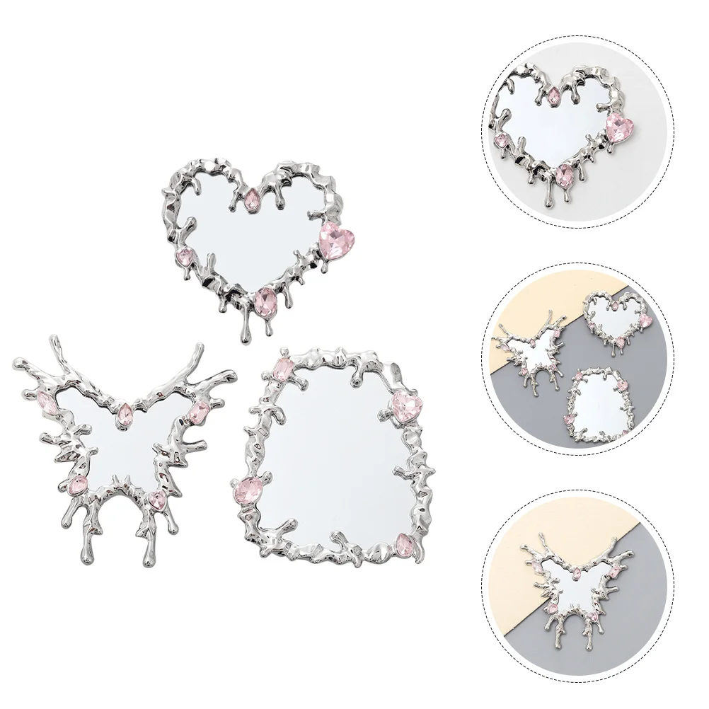 

3Pcs Handheld Makeup Mirror Portable Compact Butterfly Heart Square Small Travel Vanity Mirror Travel Supplies