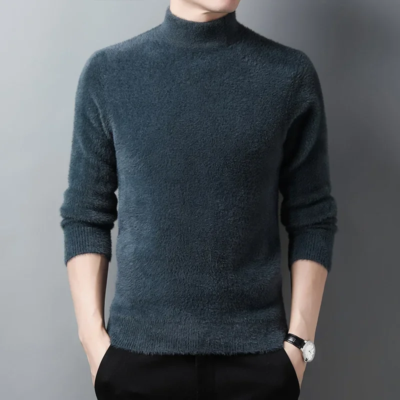 ポップトップレジャービジネスメンズニットプルオーバー模造ミンクカシミヤタートルネック厚底シャツ固体長袖 Swe