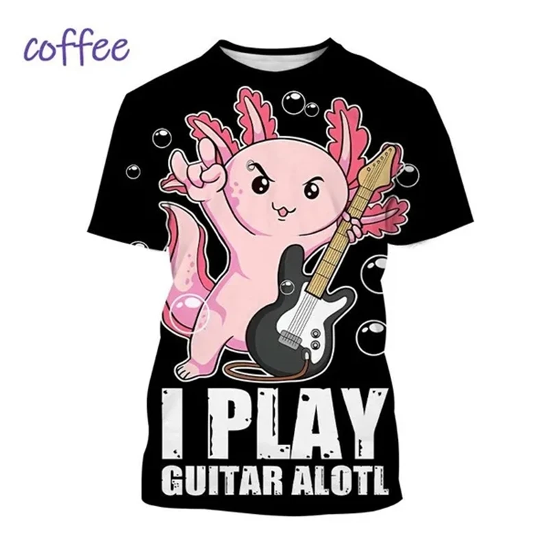 Summer New Cute Axolotl 3D Cartoon Short-sleeved T-shirt Fashion Animal Unisex Comfortable O Neck Funny T Shirts Men Kids Tops