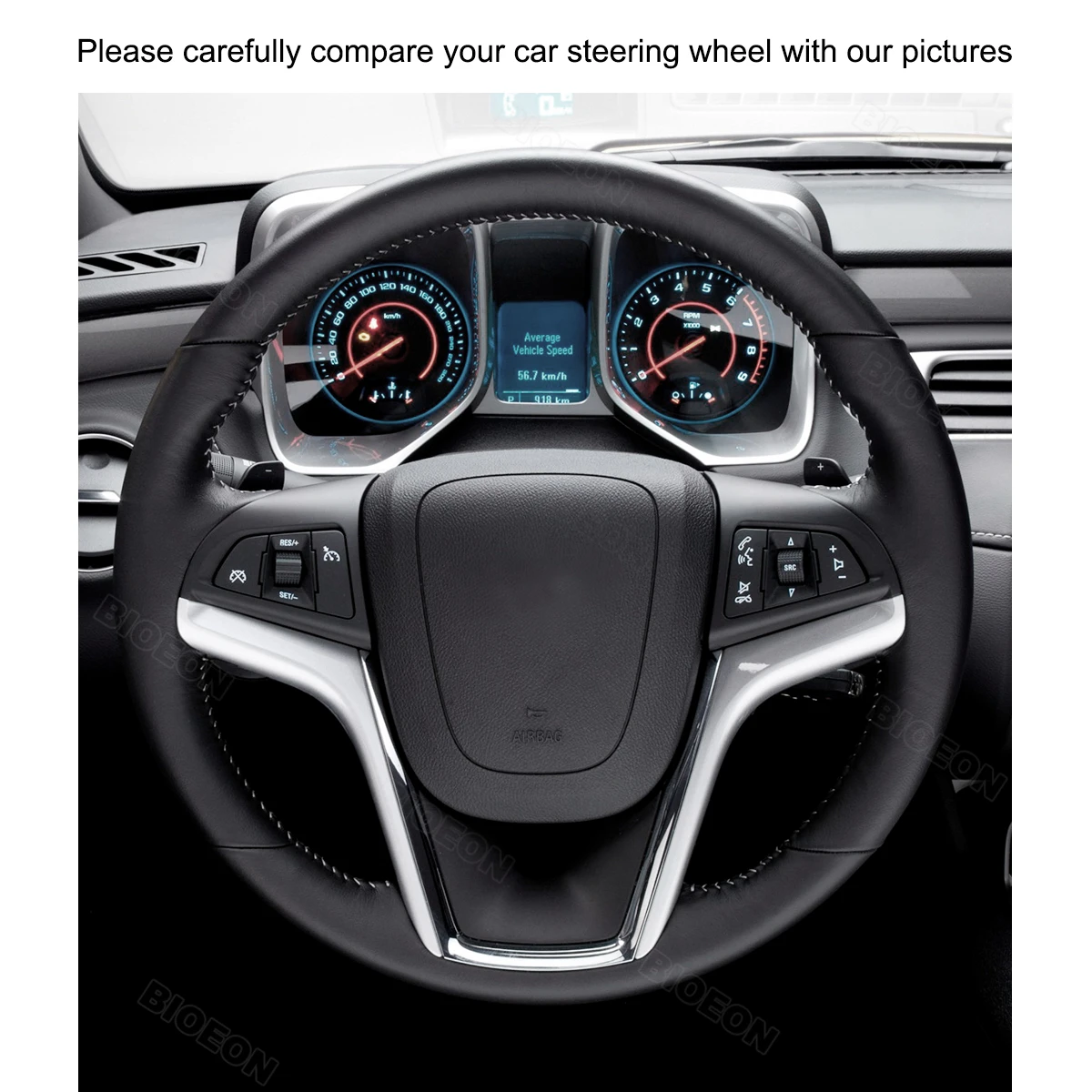 Bioeon Black PU Artificial Leather Steering Wheel Cover for Chevrolet Camaro 2012-2015