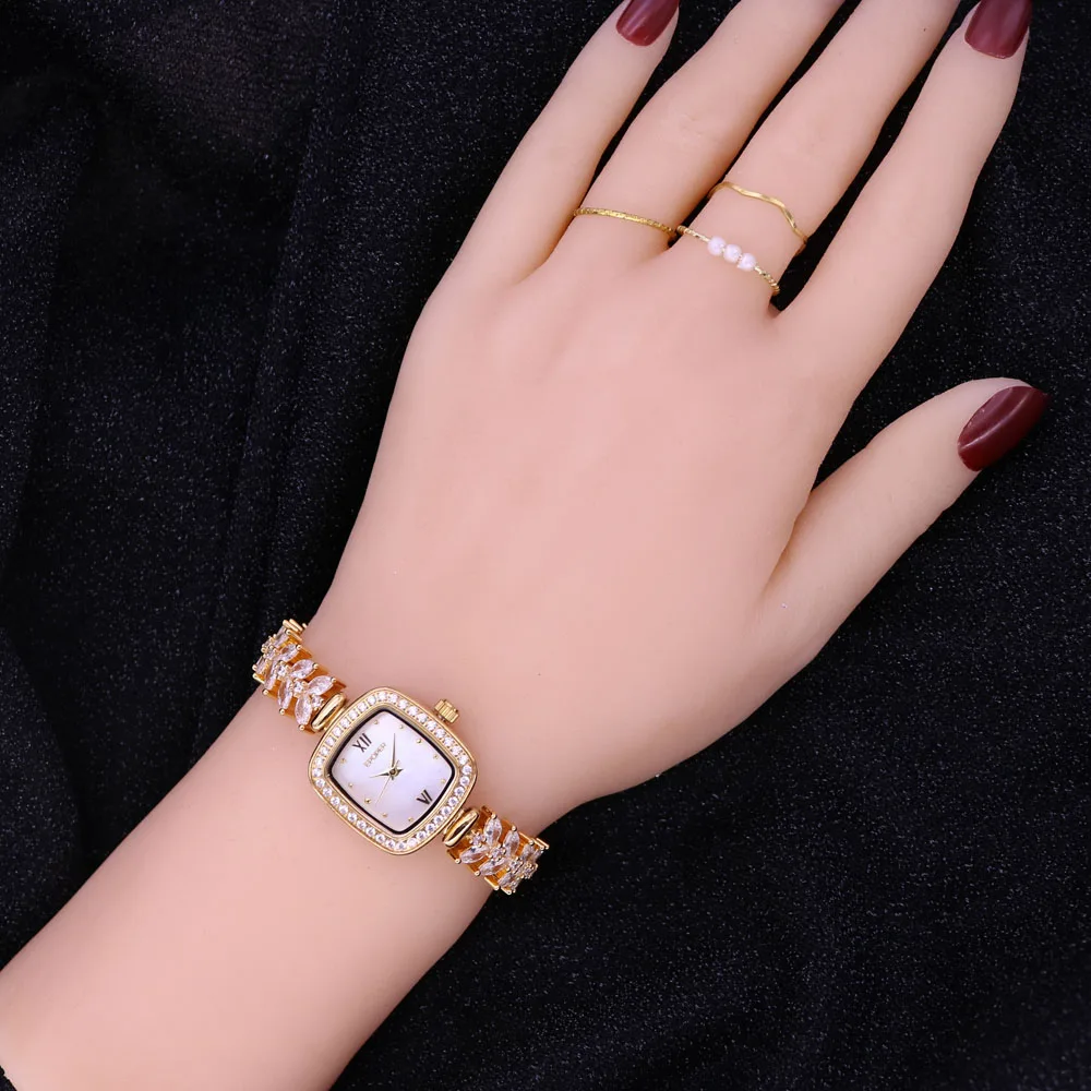 Lady Women\'s Watch Japan Quartz Fashion Luxury Jewelry Crystal Hours Mother of Pearl Dress Bracelet Rhinestone Girl Gift Box