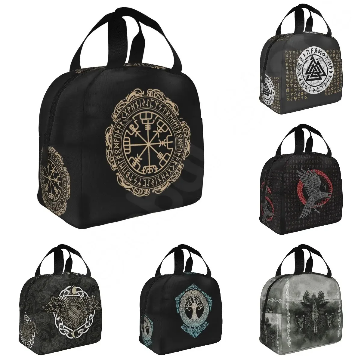 Viking Nordic Celtic Symbol Print Thermal Lunch Bags for Women Men Insulated Lunch Box Bento Bag for Beach School Work Office