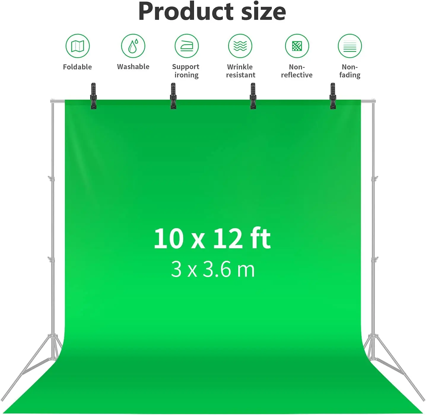 Neewer 10x12 feet/3x3.6 Meters Green Chromakey Fiber Backdrop Background Screen for Photo Video Studio for Portraits Shooting