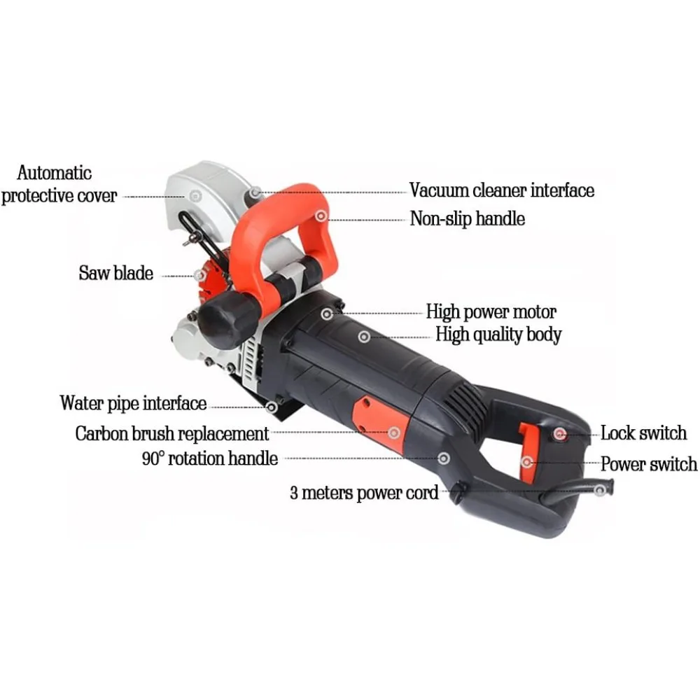 ماكينة قطع الأخدود الجدارية الكهربائية 110 فولت 4800 وات مع صندوق حمل و5 شفرات منشار لفتق الحائط ومطاردة الطوب #2
