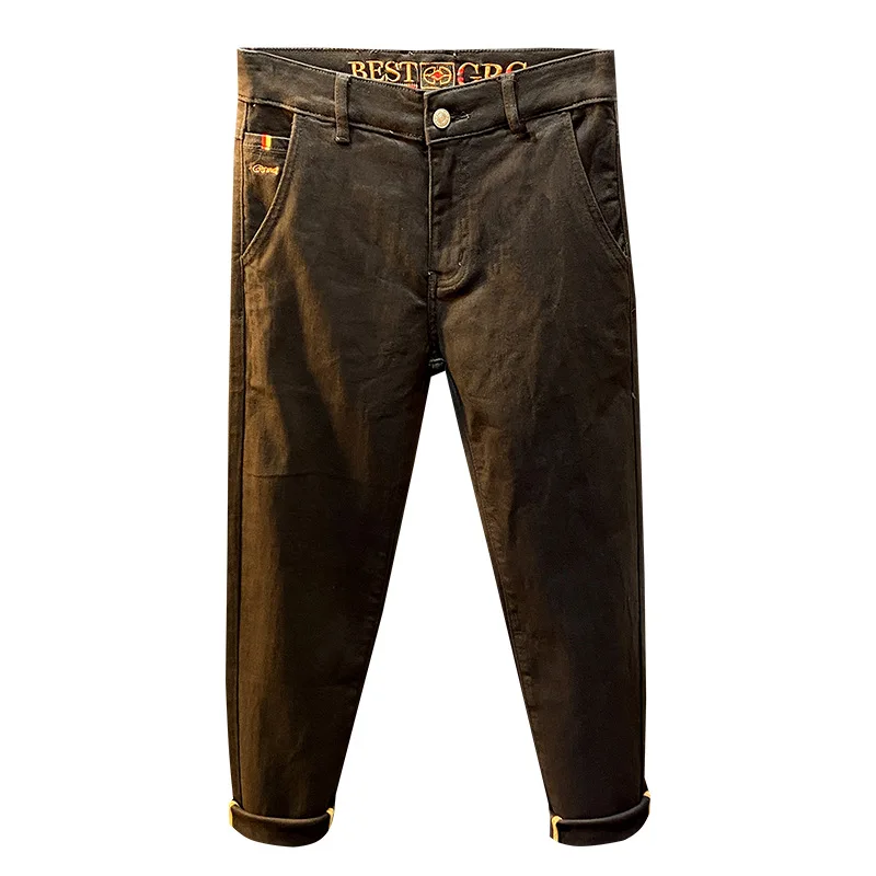 Brown Jeans Men's Spring and Autumn 2024 New Trendy Casual All-Matching Stretch Denim Slim Fit Tapered Pants - Image 5