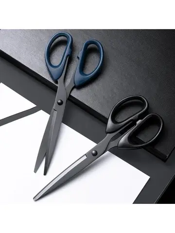 Professional Office Scissors 180mm Heavy Duty Scissors with Black Blade Sharp Stainless Steel Cutting Tool for Paper Craft