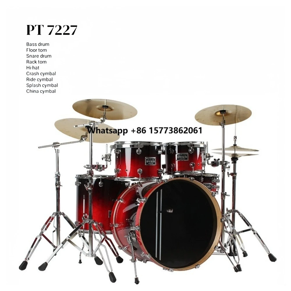 PT-7227-2 Professional Quality 5-Drum Set 4 Cymbals Full Set Mesh Head Percussion Instruments for Beginners for Kids Musical