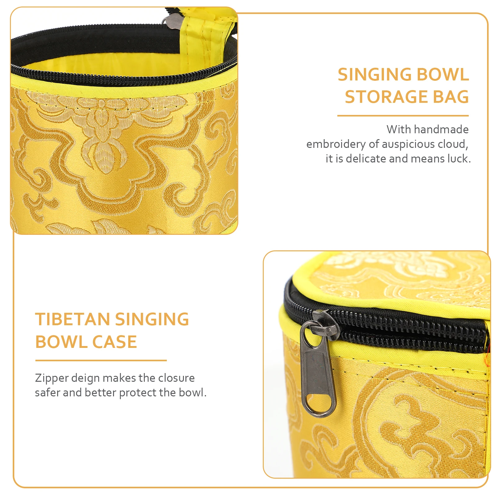 

Delicate Auspicious Cloud Pattern Singing Bowl Bag 16cm Zipper Design Storage Case For Tibetan Meditation Bowl Accessories
