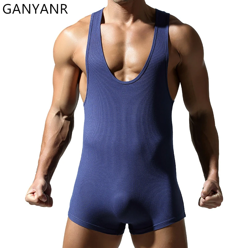 GANYANR Men's Training Set Tracksuit Sweatsuit Boxing Sportswear Wrestling Suit Singlet Summer Clothes Gym Sports Leotard Body
